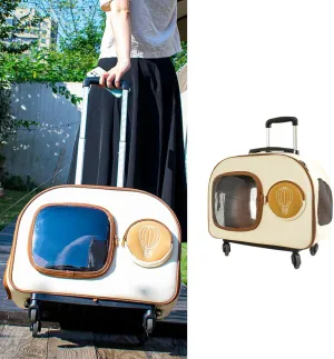 MANON ROSA Pet Carrier with Wheels for Small Dogs and All-Breed Cats, Cat Rolling Carrier Backpack with Telescopic Handle and Shoulder Strap, Support up to 27 Lbs - Travel Supplies