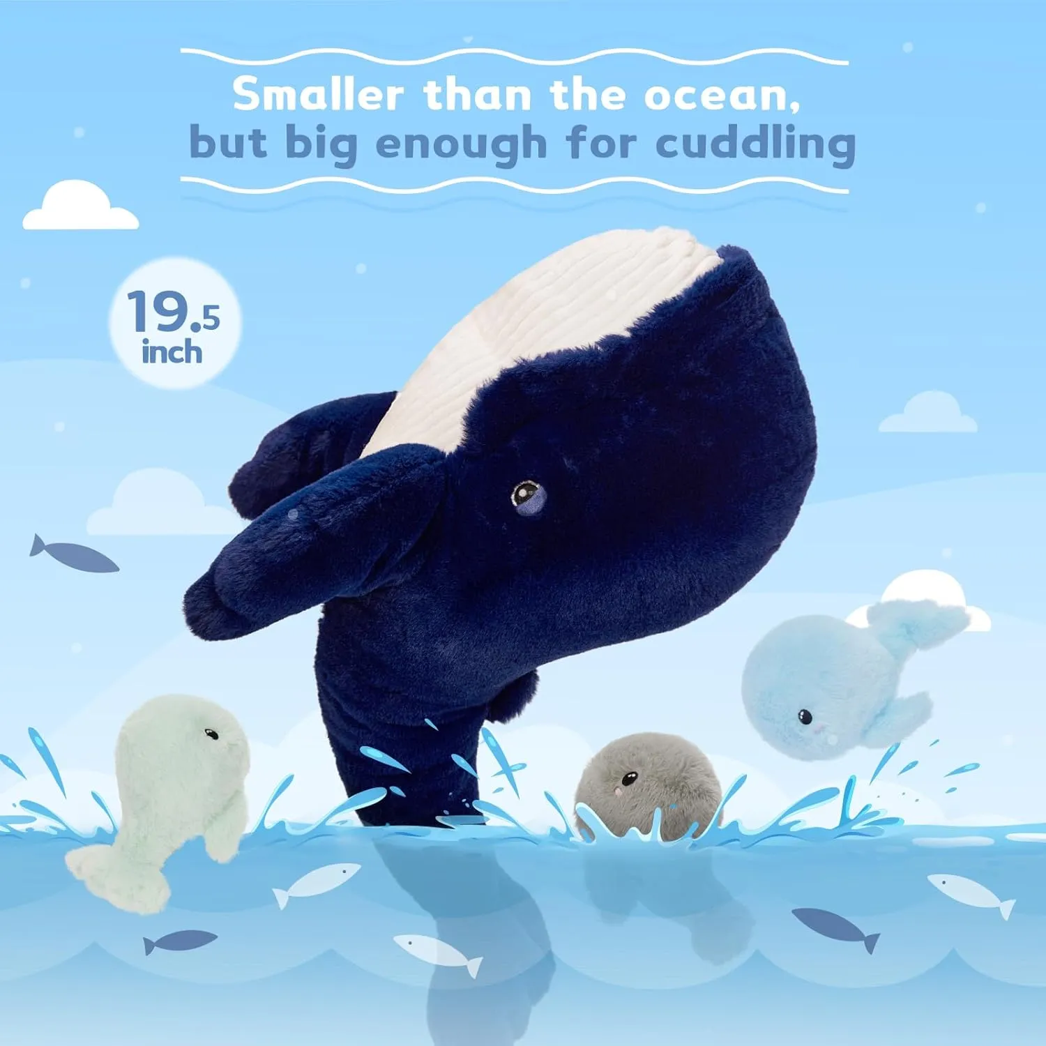 MaoGoLan 20'' Blue Whale Plush Toy Stuffed Animals Set for Kids 5-7, Giant Stuffed Whale Mommy with 3 Babies Inside - Party Favors Bulk Boys Girls Christmas Easter Valentine's Day Birthday Gift