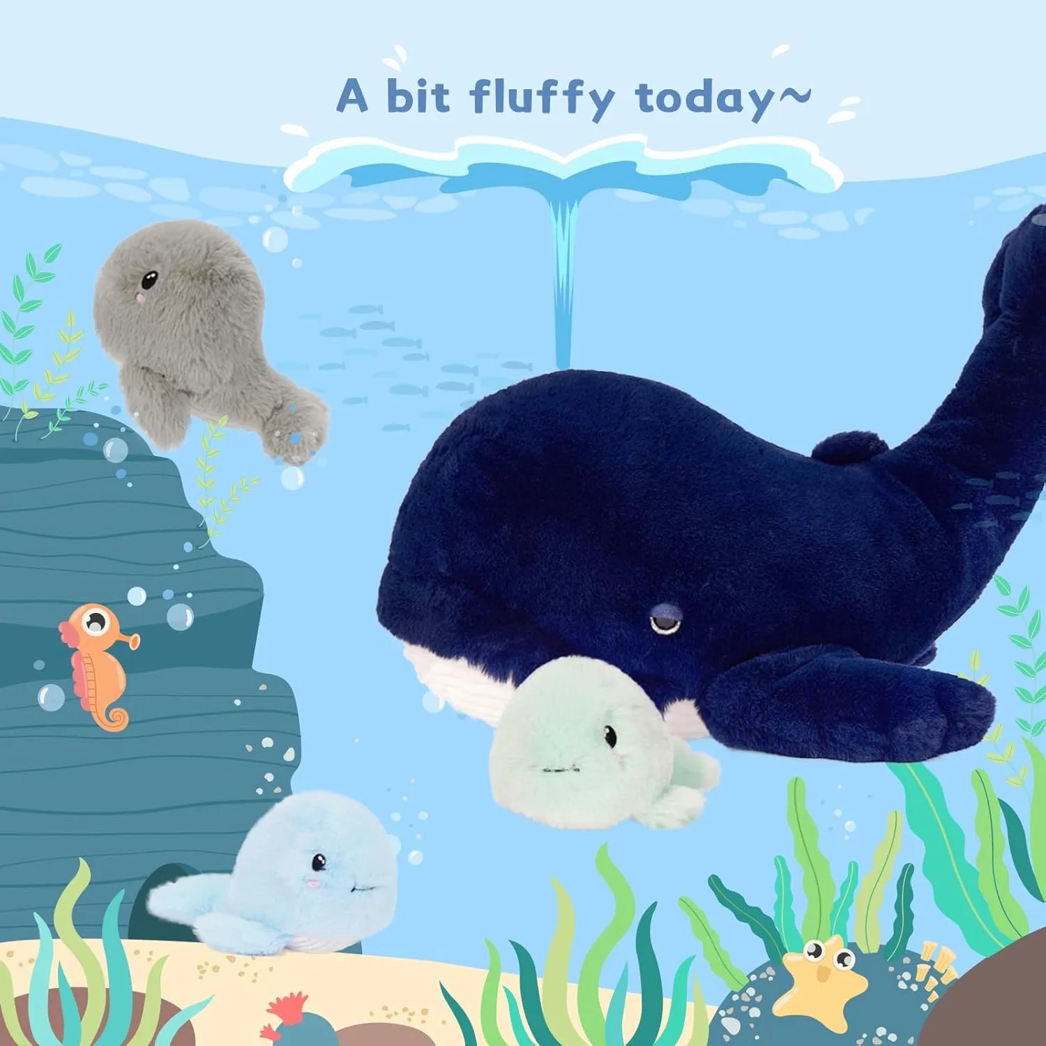 MaoGoLan 20'' Blue Whale Plush Toy Stuffed Animals Set for Kids 5-7, Giant Stuffed Whale Mommy with 3 Babies Inside - Party Favors Bulk Boys Girls Christmas Easter Valentine's Day Birthday Gift