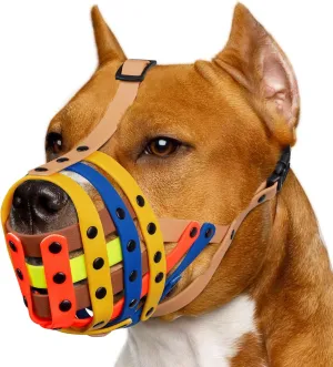 Mayerzon Dog Muzzle for Pitbull Rottweiler Amstaff, Multicolor Basket Muzzle for Large Medium Dogs, Lightweight Cage to Prevent Biting Eating for Grooming Vet Visits Training, Allows to Pant & Drink