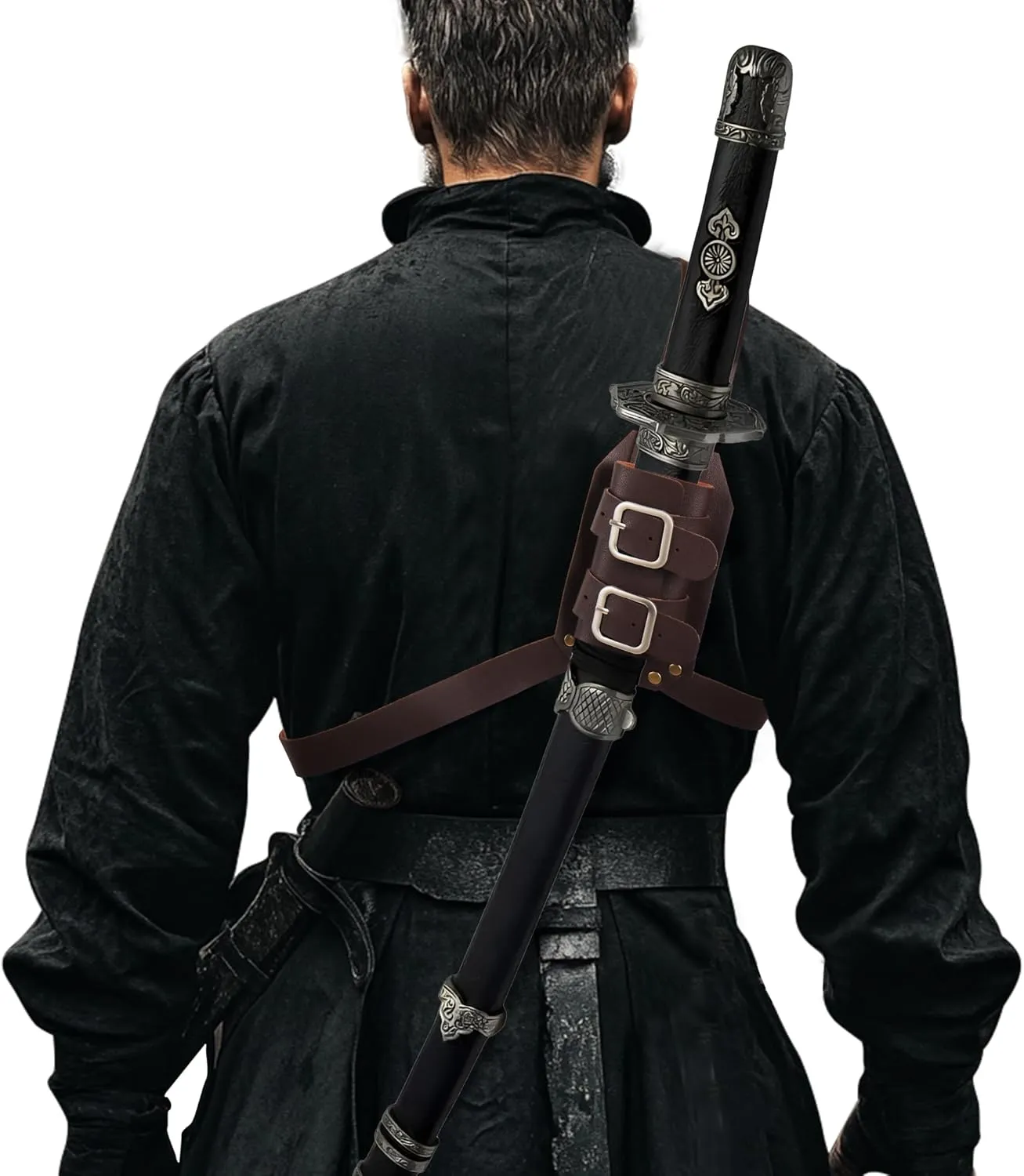 Medieval Leather Back Sword Frog Adjustable Sword Holster Sheath Renaissance Warrior Costume Accessory