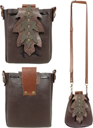 Medieval Shoulder Bag Leaf Belt Pouch Renaissance Vintage Waist Pack ELF Cosplay Ren Fairy (Coffee)