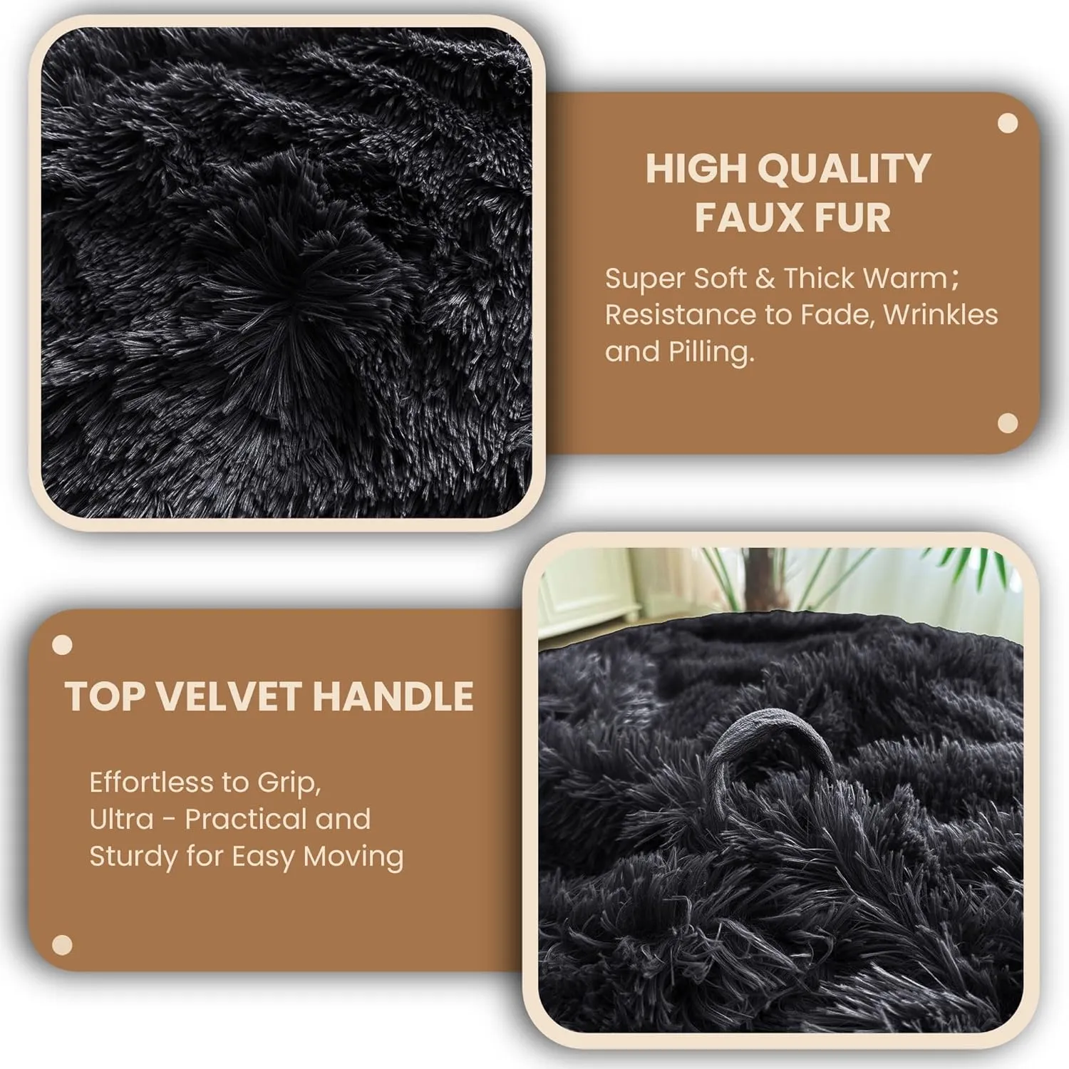 MEGO 5FT Faux Fur Giant Bean Bag Chair Cover (No Filler), Fluffy Comfy Lazy Sofa Bed Cover Reading Living Room Bedroom, Fuzzy Stuffed Animal Beanbag Storage for Plush Toys Textile, Anti-slip, Black