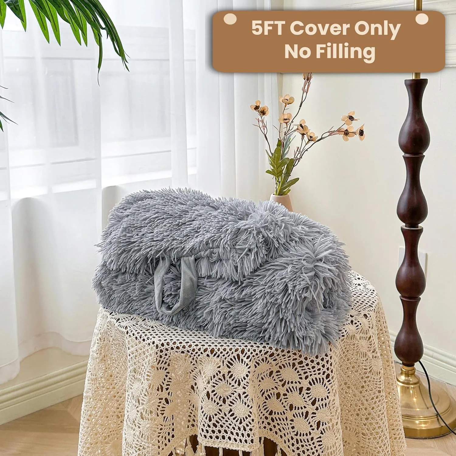 MEGO 5FT Oversized Soft Comfy Bean Bag Chair Cover (No Filler), Giant Fluffy Faux Fur Lazy Sofa Bed Cover Home Decor, Anti-slip Furry Stuffed Animal Storage for Organizing Plush Toys Textile, Grey
