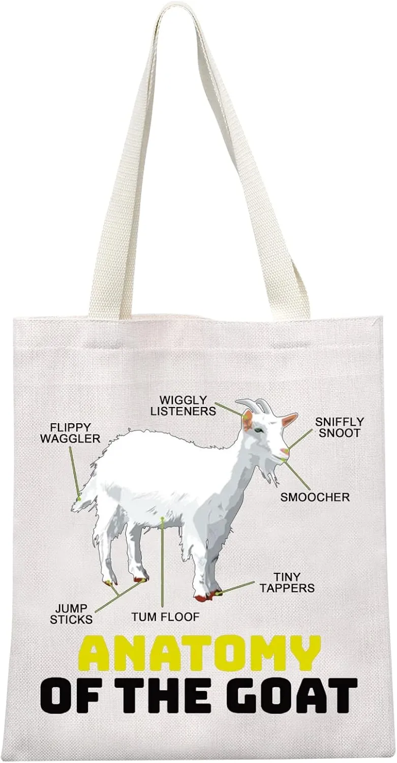 MEIKIUP Goat Lover Tote Bag Goat Themed Gifts Anatomy Of The Goat Pet Goat Gifts Farm Farmer Goat Mom Gift