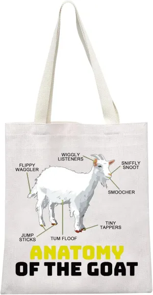 MEIKIUP Goat Lover Tote Bag Goat Themed Gifts Anatomy Of The Goat Pet Goat Gifts Farm Farmer Goat Mom Gift