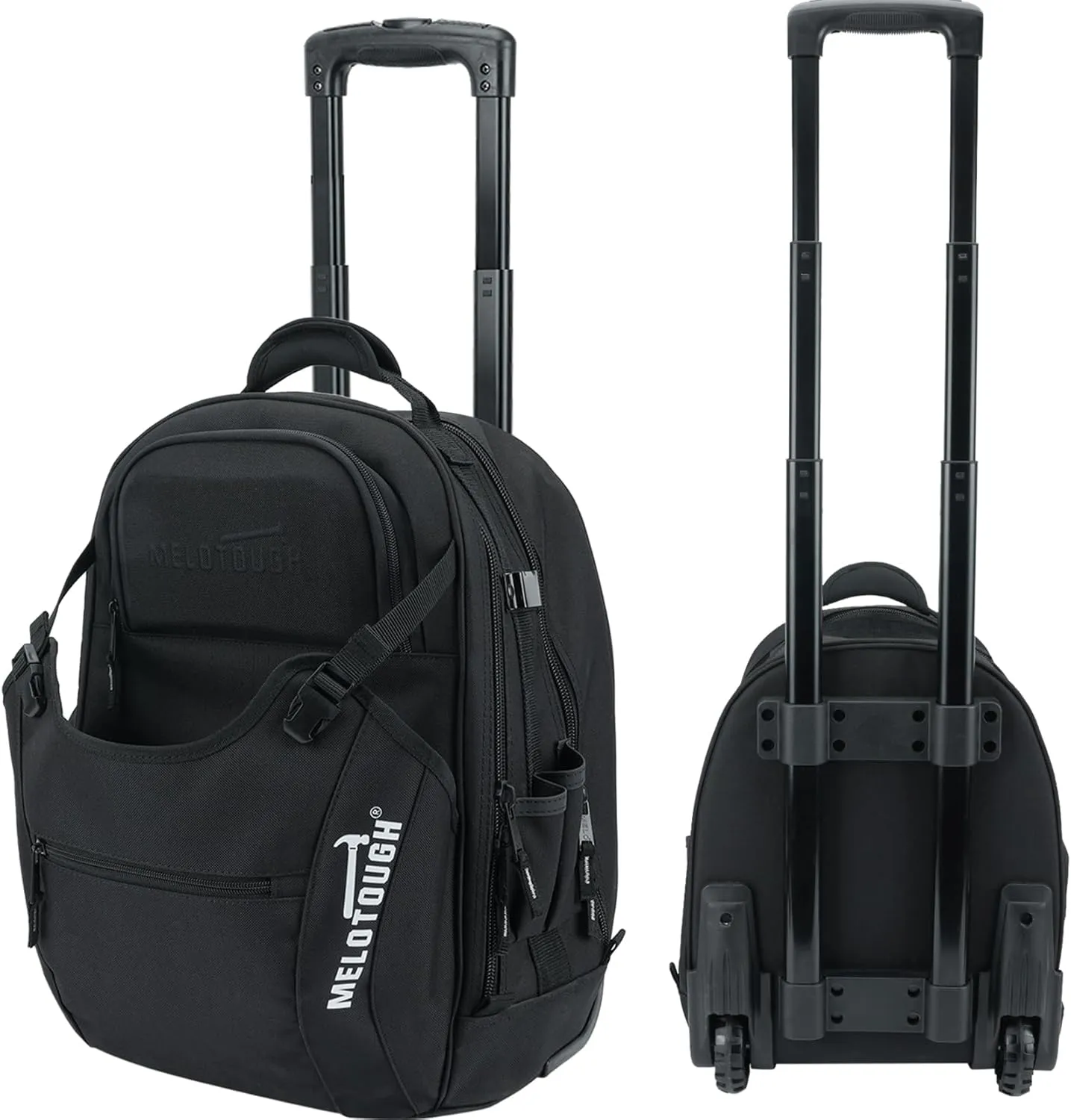 MELOTOUGH 35 Pockets Rolling Tool Bag Wheeled Heavy Duty Rolling Tote Bag with Telescoping Handle,Electrician Tool Bag with Wheels for Men for Tradesmen(Black)