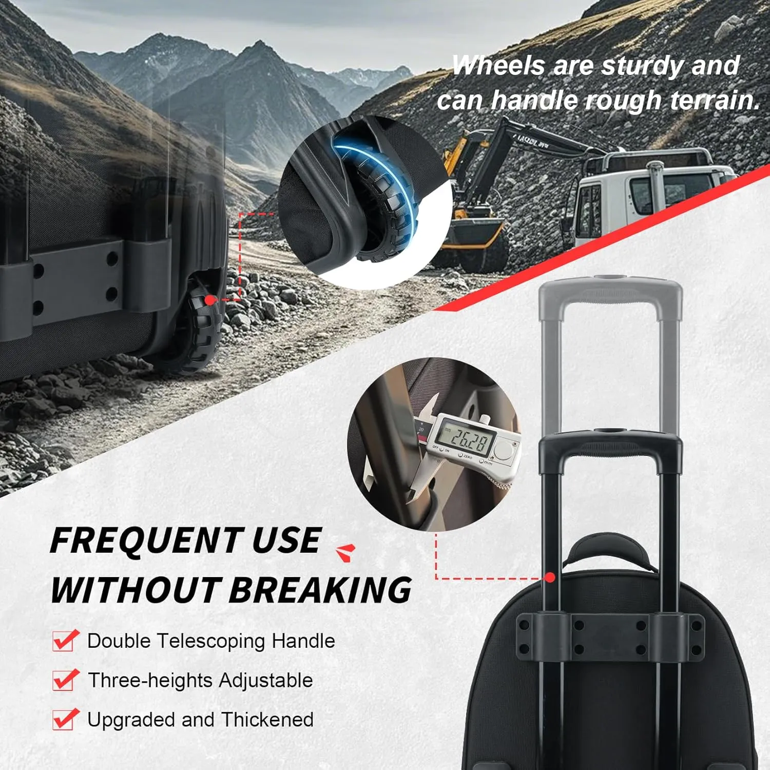 MELOTOUGH 35 Pockets Rolling Tool Bag Wheeled Heavy Duty Rolling Tote Bag with Telescoping Handle,Electrician Tool Bag with Wheels for Men for Tradesmen(Black)