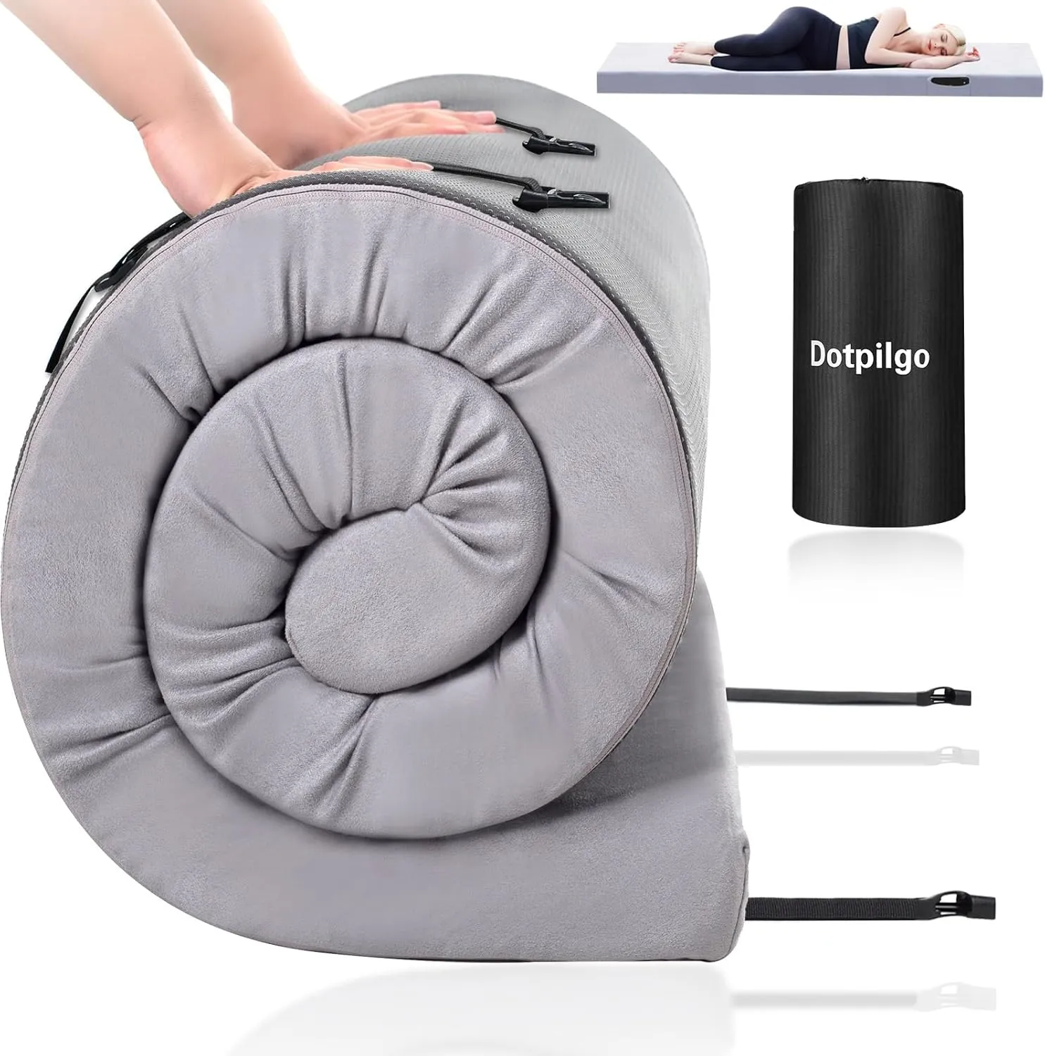 Memory Foam Camping Mattress Pad Portable Roll Up Bed Mattress Topper Lightweight Sleep Mat Cot Mattress Pad Guest Bed for Adults Travel Car Camping with Removable Waterproof Cover Travel Bag
