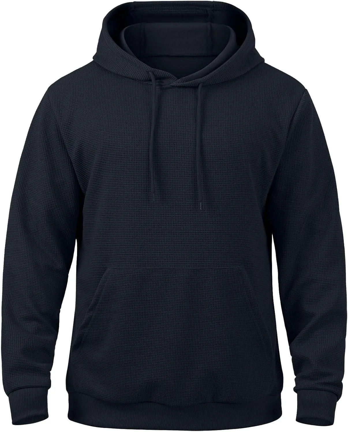 Men Hoodies Waffle Knit Solid Color Fashion Sweatshirts Long Sleeve Comfy Lightweight Hooded Sweatshirt