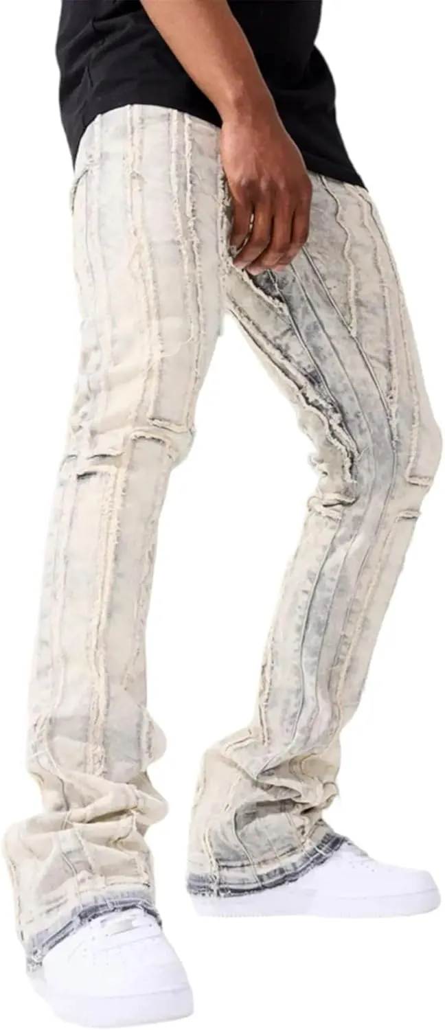 Men Raw Edge Fabric Jeans (Artic Sunset)