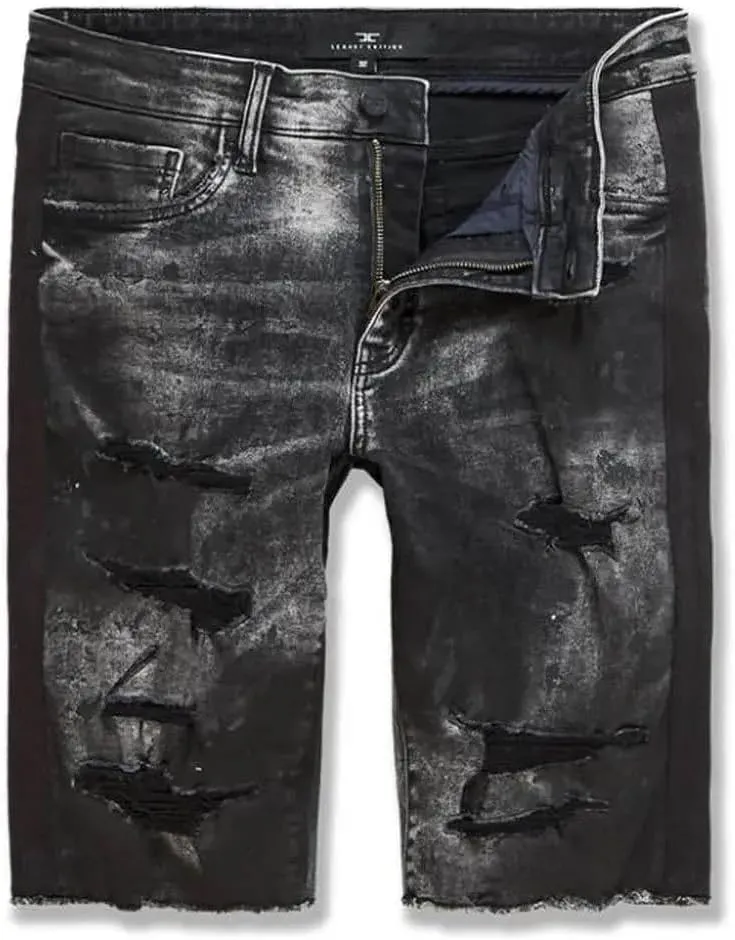 Men Sparta Striped Denim Shorts (Triple Black)