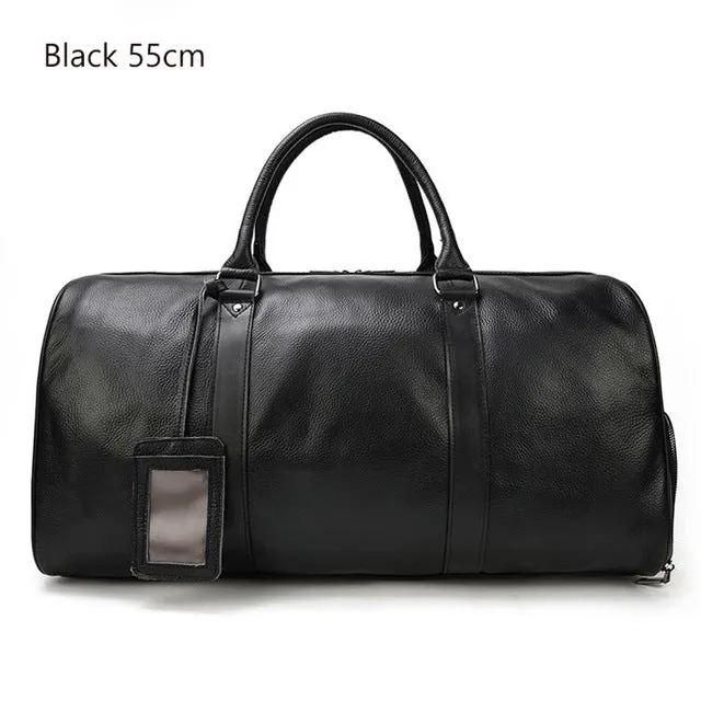 Men Travel Bag Soft Genuine Leather Big Travel Duffel Overnight Large Capacity Black Carry On Luggage Weekend Bags male Handbag
