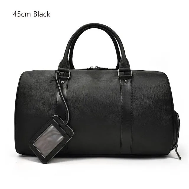 Men Travel Bag Soft Genuine Leather Big Travel Duffel Overnight Large Capacity Black Carry On Luggage Weekend Bags male Handbag
