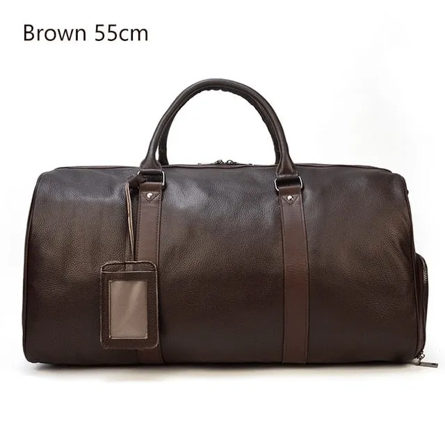 Men Travel Bag Soft Genuine Leather Big Travel Duffel Overnight Large Capacity Black Carry On Luggage Weekend Bags male Handbag