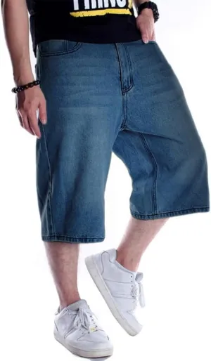 Mens Baggy Jean Shorts Loose Fit Vintage Wide Leg Jorts Y2K Streetwear Hip Hop Casual Long Denim Shorts