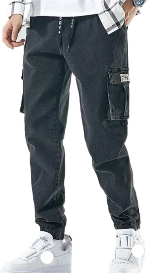 Men's Baggy Jeans Hip Hop Jeans Drawstring Multi Pocket Loose Jeans Fashion Dance Skater Skateboard Pants