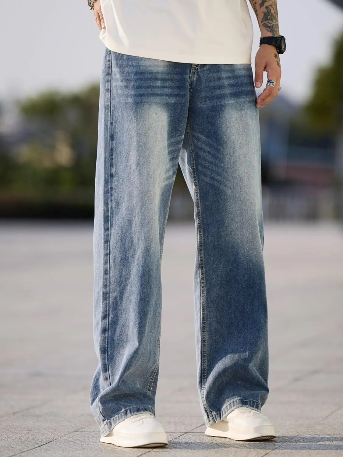 Mens Baggy Jeans with Cargo Pockets Goth Steampunk Y2k Wide Leg Denim Pants Skater Streetwear