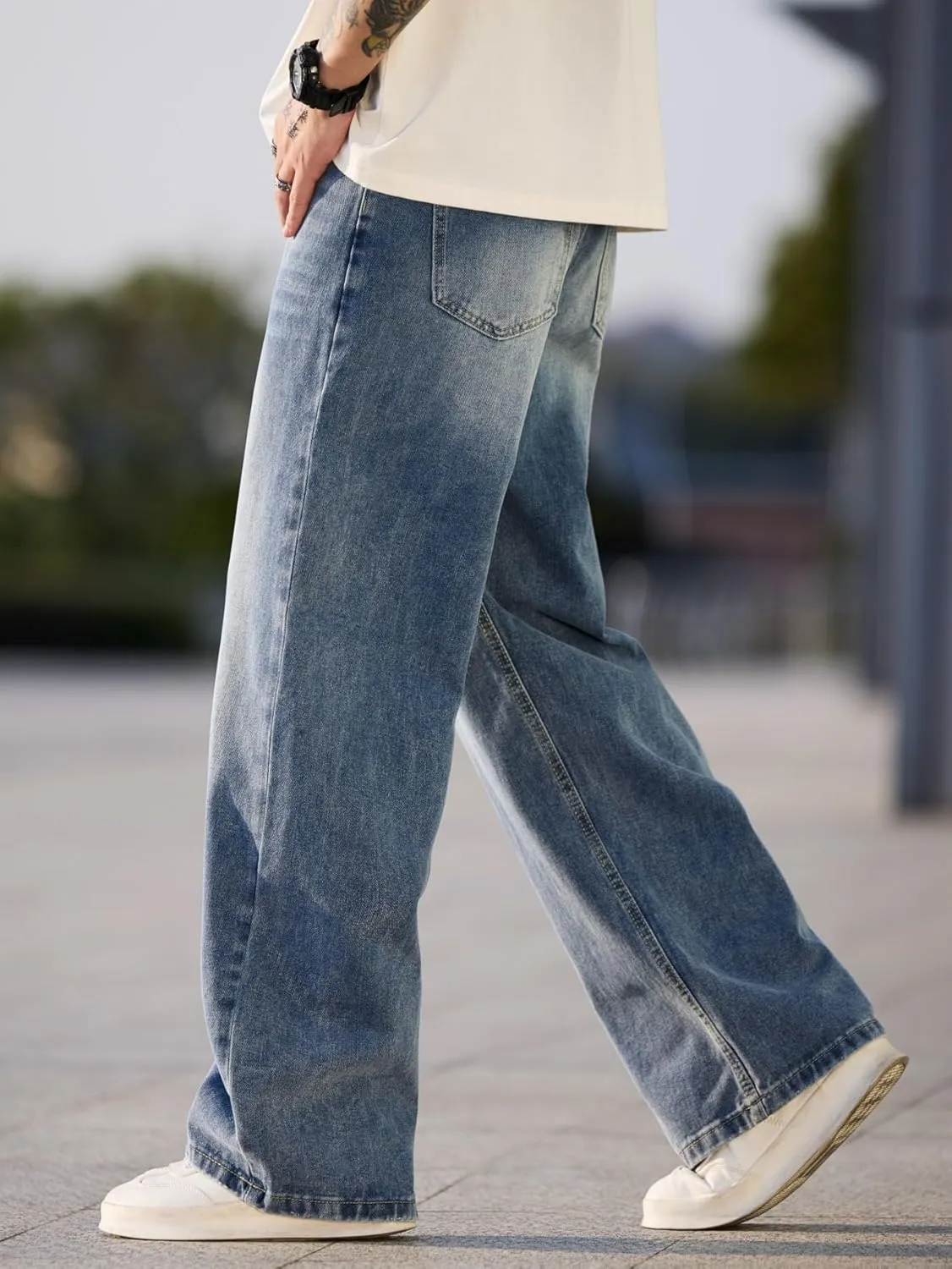 Mens Baggy Jeans with Cargo Pockets Goth Steampunk Y2k Wide Leg Denim Pants Skater Streetwear