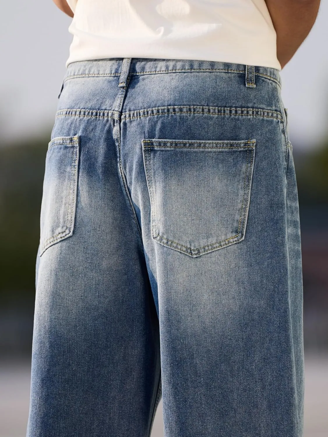Mens Baggy Jeans with Cargo Pockets Goth Steampunk Y2k Wide Leg Denim Pants Skater Streetwear