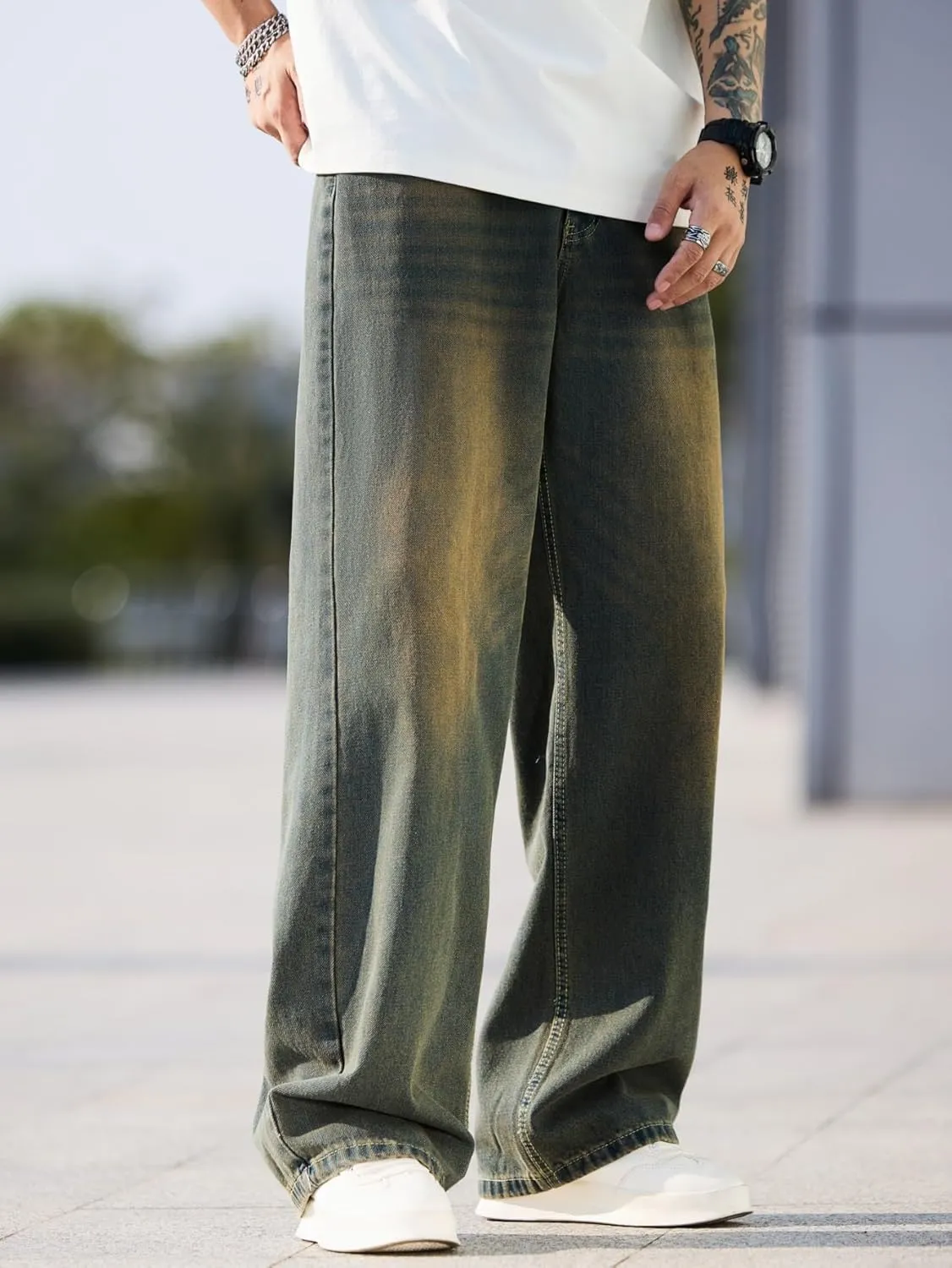Men's Baggy Jeans Y2K Vintage Wide Leg Denim Pants Hip Hop Extra Loose Skater Jeans Streetwear