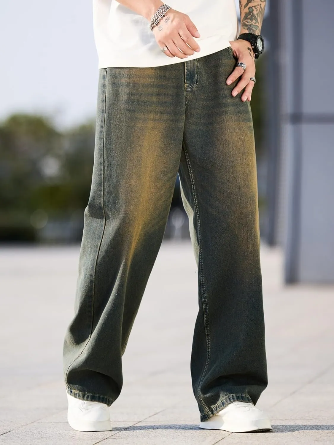 Men's Baggy Jeans Y2K Vintage Wide Leg Denim Pants Hip Hop Extra Loose Skater Jeans Streetwear