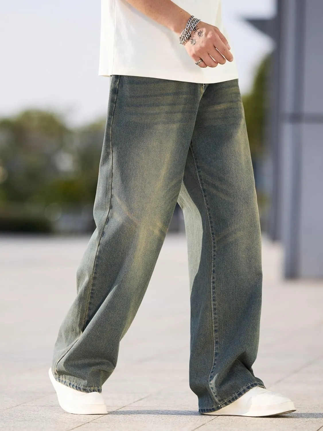 Men's Baggy Jeans Y2K Vintage Wide Leg Denim Pants Hip Hop Skater Jeans Loose Fit Trousers 2000s Streetwear