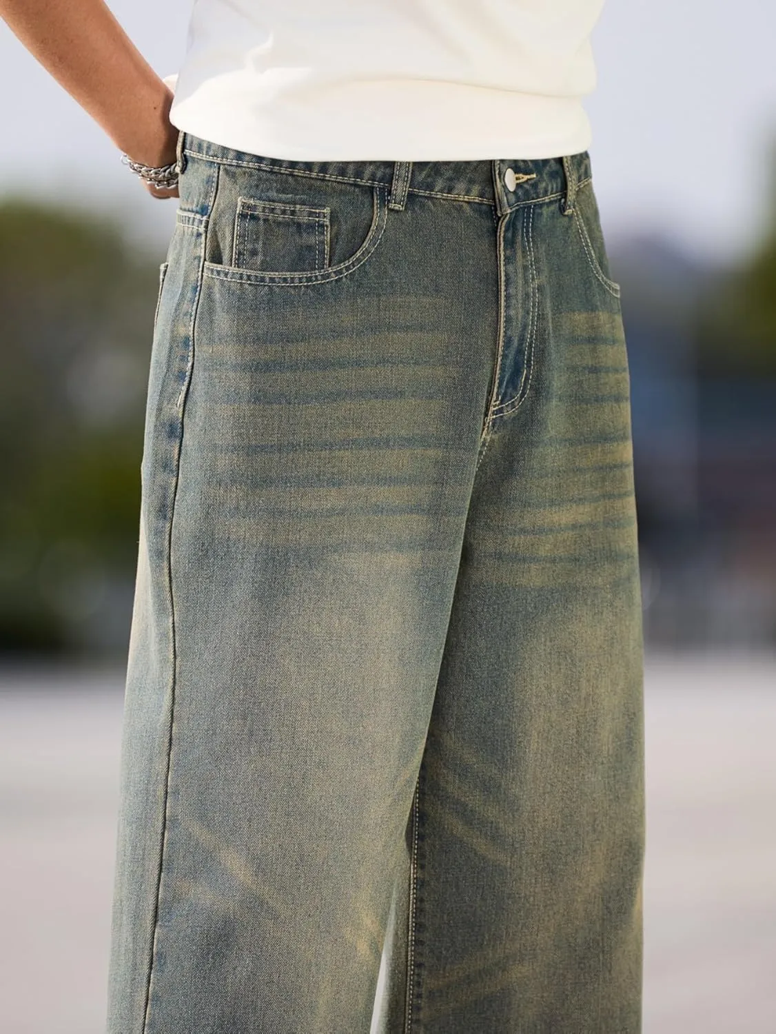 Men's Baggy Jeans Y2K Vintage Wide Leg Denim Pants Hip Hop Skater Jeans Loose Fit Trousers 2000s Streetwear