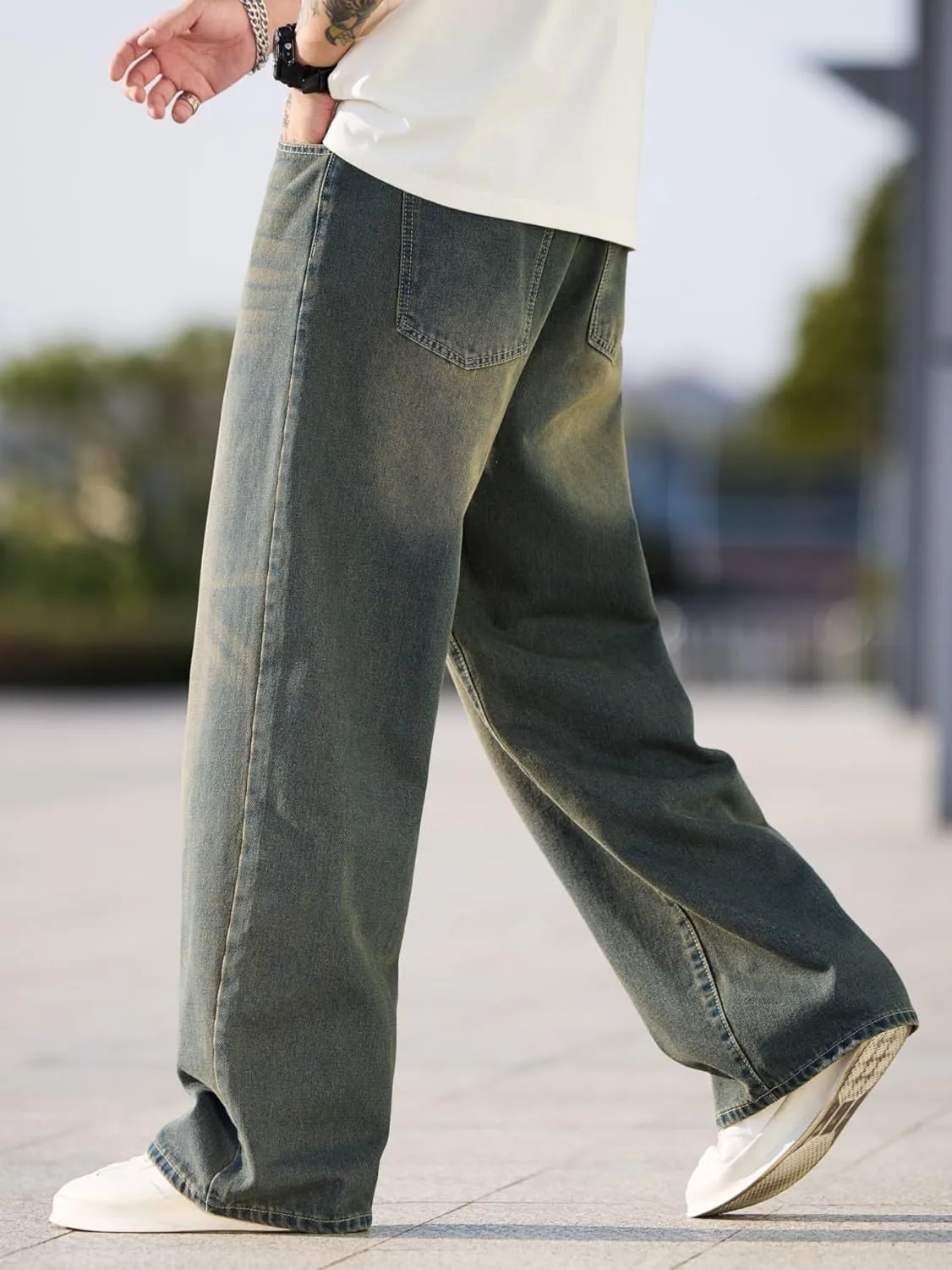 Men's Baggy Jeans Y2K Vintage Wide Leg Denim Pants Hip Hop Skater Jeans Loose Fit Trousers 2000s Streetwear