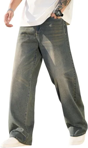 Men's Baggy Jeans Y2K Vintage Wide Leg Denim Pants Hip Hop Skater Jeans Loose Fit Trousers 2000s Streetwear