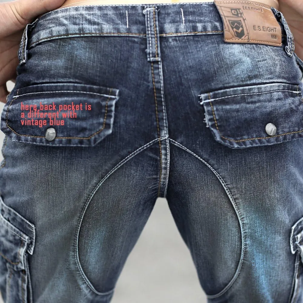 Men`s Cargo Denim Biker Jeans Shorts with Zippers