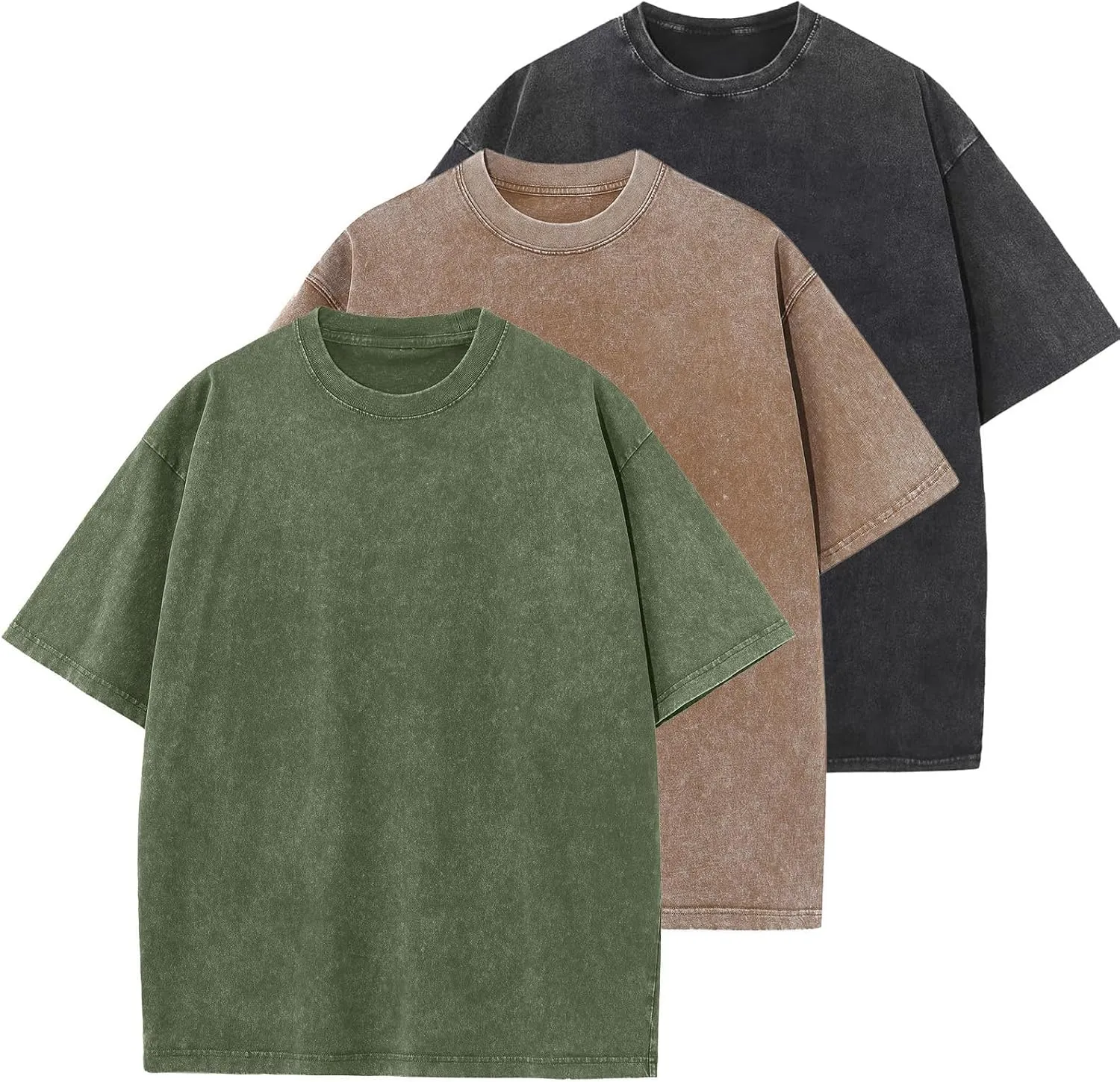 Men's Cotton T-Shirts Oversized Unisex Short Sleeves Casual Loose Wash Solid Basic Tee Tops