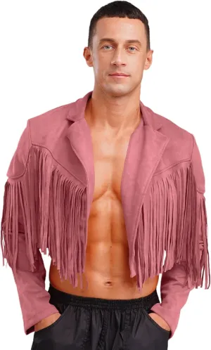 Men's Fringe Faux Suede Leather Open Front Tassel Coats Western Cowboy Jacket Outerwear