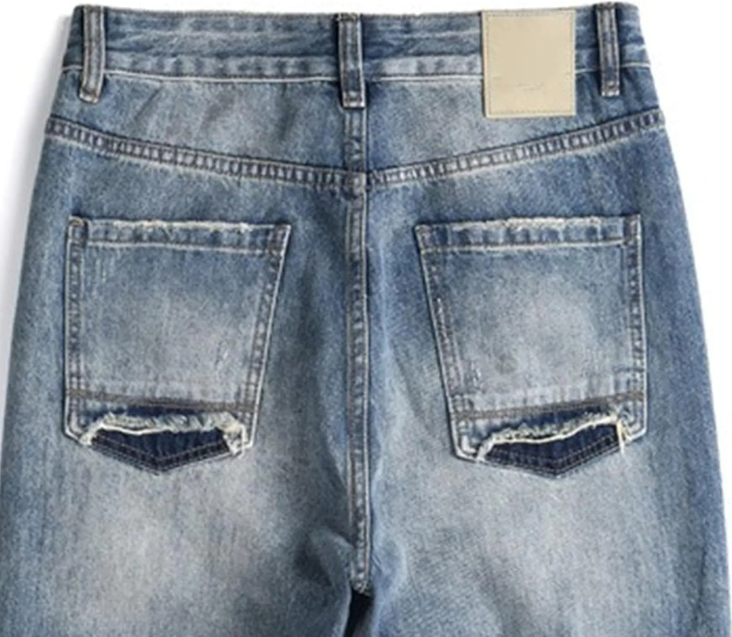Mens Light Ripped Baggy Jeans Frayed Hem Destroyed Denim Pant Casual 90's Hip Hop Cowboy Trousers