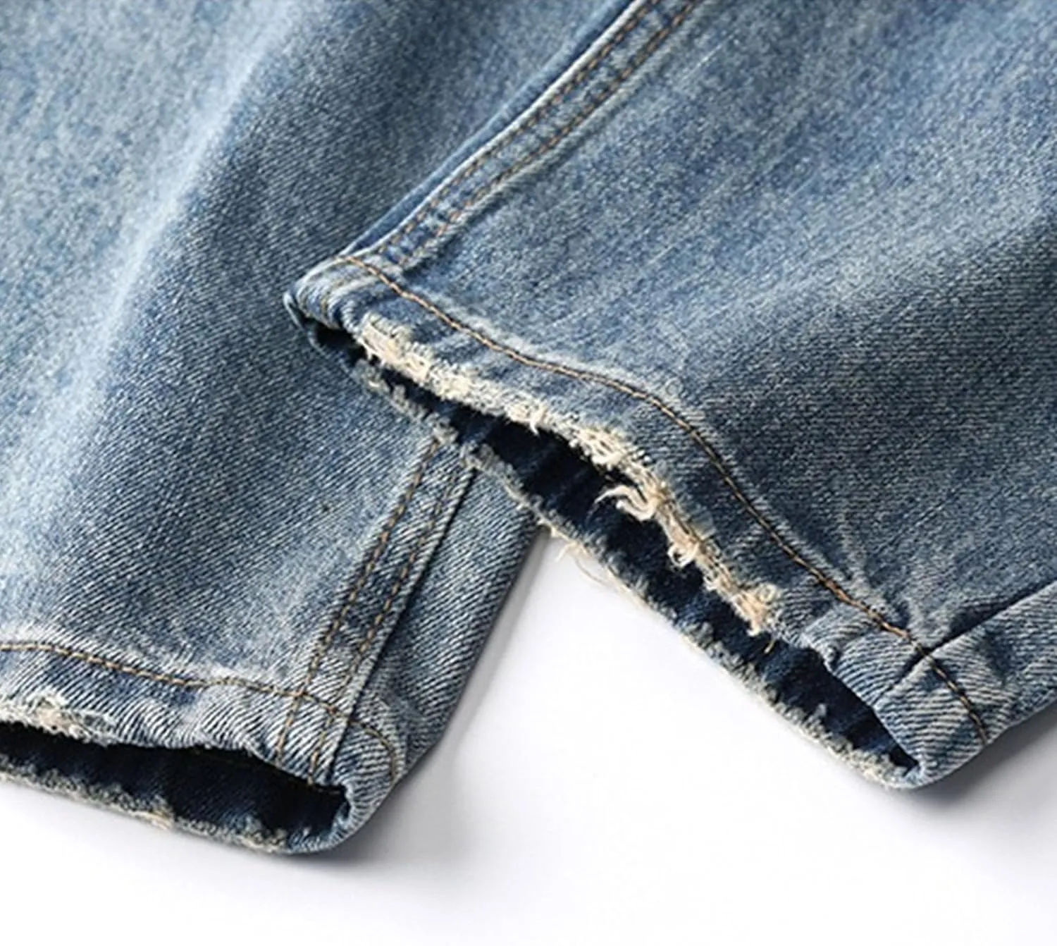 Mens Light Ripped Baggy Jeans Frayed Hem Destroyed Denim Pant Casual 90's Hip Hop Cowboy Trousers