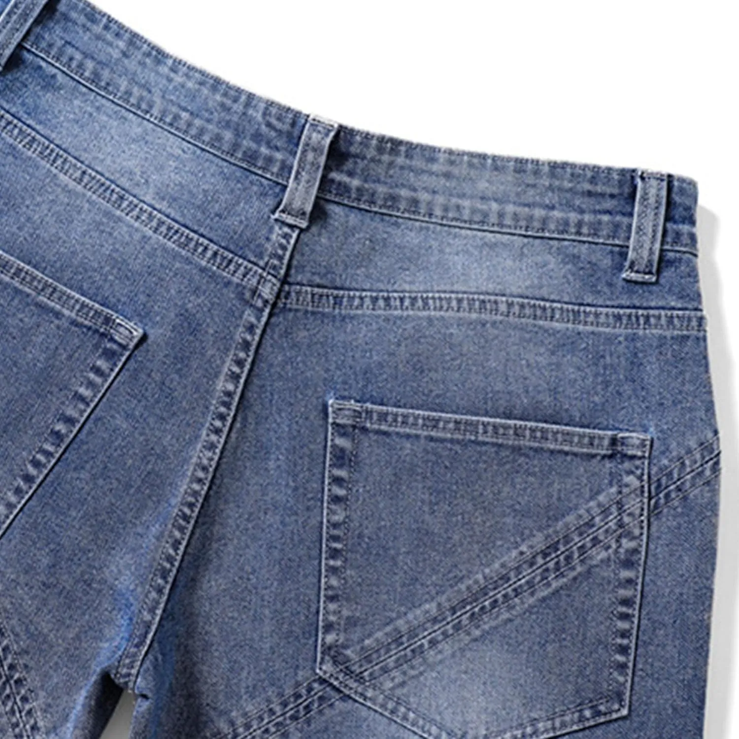 Men's Multi-Pocket Jean Half Pants Relaxed Fit Cargo Jean Shorts Male Straight Leg Denim Short