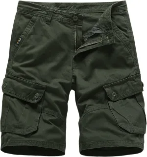 Mens Shorts 5 Inch Inseam Big and Tall Cotton Buckle Zipper Multi Pocket Cargo Shorts Fashion Outddor Work Shorts