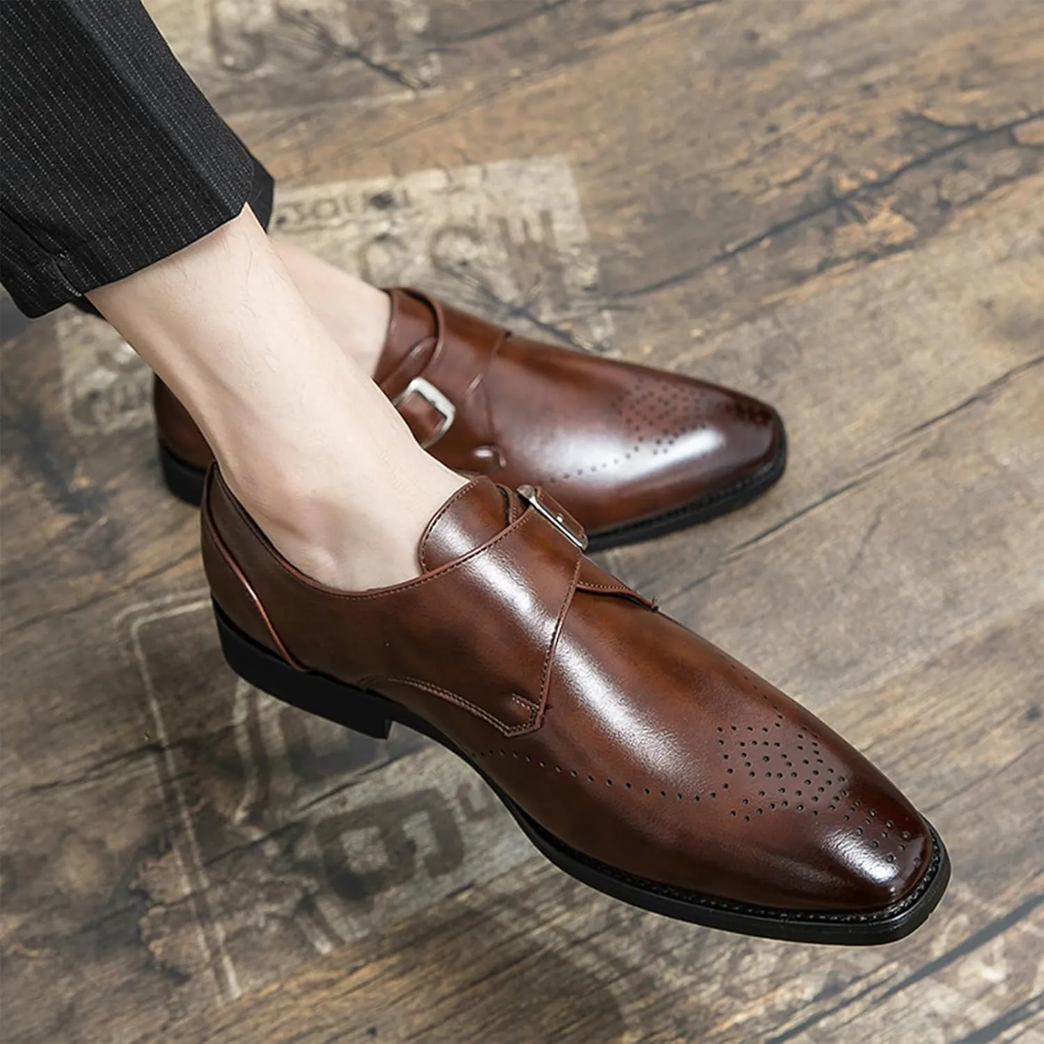 Men's Single Monk Shoes Smart British Style Microfiber Leather Dress Brogues