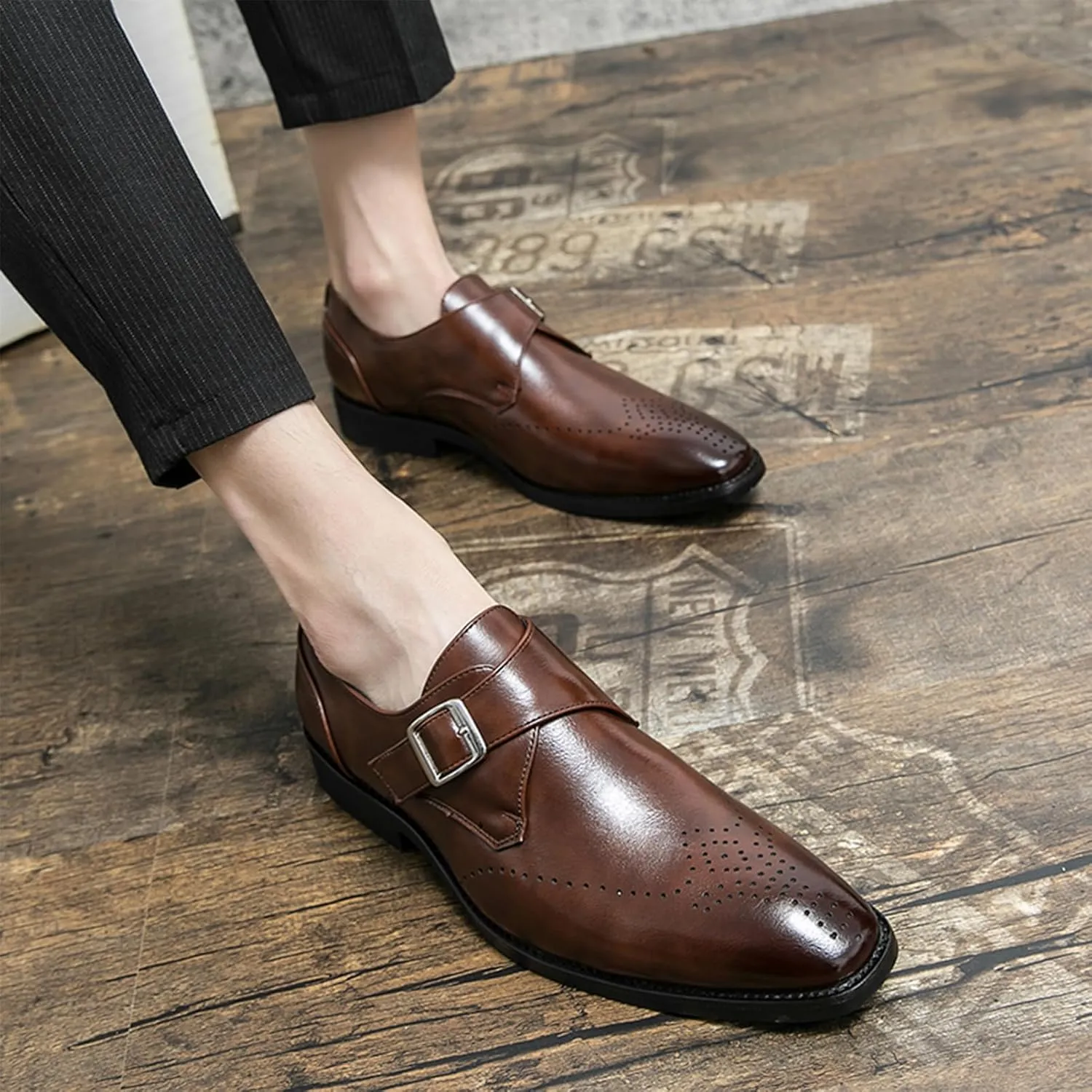 Men's Single Monk Shoes Smart British Style Microfiber Leather Dress Brogues