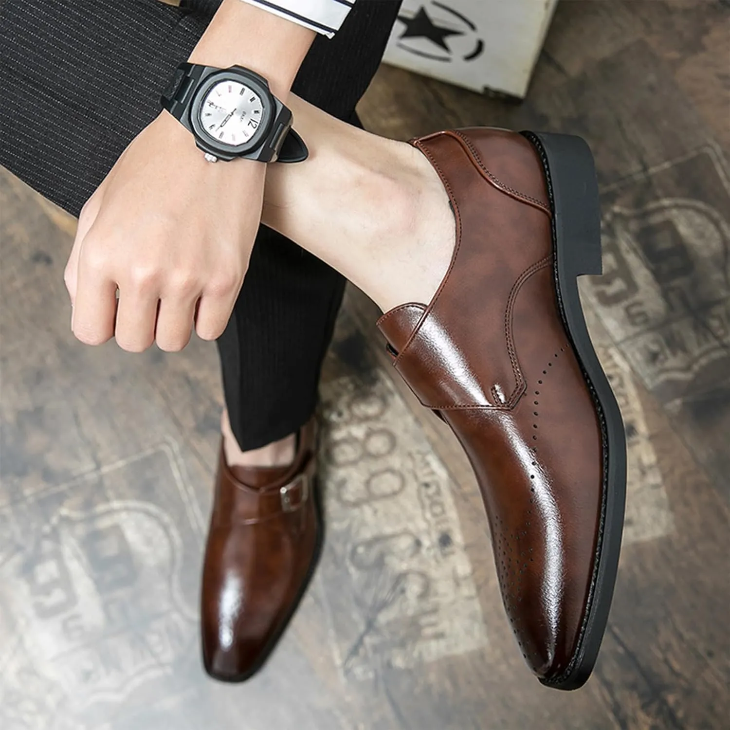Men's Single Monk Shoes Smart British Style Microfiber Leather Dress Brogues