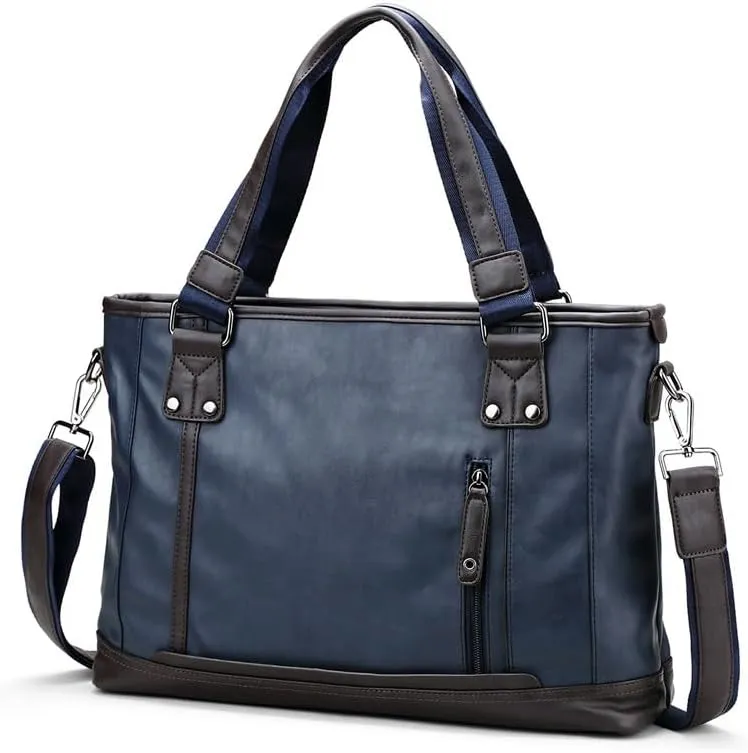 Men's Single Shoulder Crossbody Bag Large Capacity Texture PU Leather Horizontal Laptop Bag(Blue)
