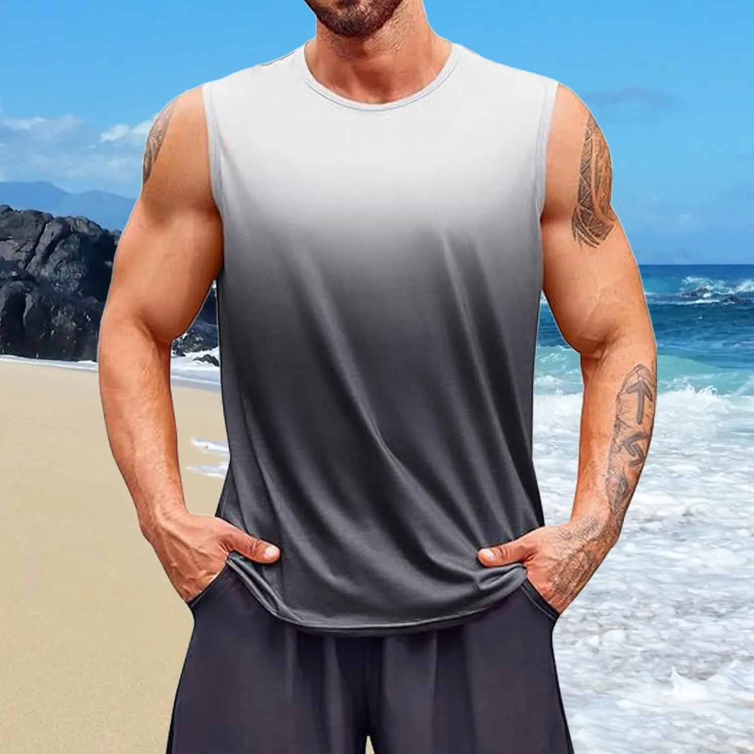 Mens Sleeveless Tank Tops Tie Dye Printed Quick Dry Workout Fittness Muscle Gym T Shirts Beach Summer Tops