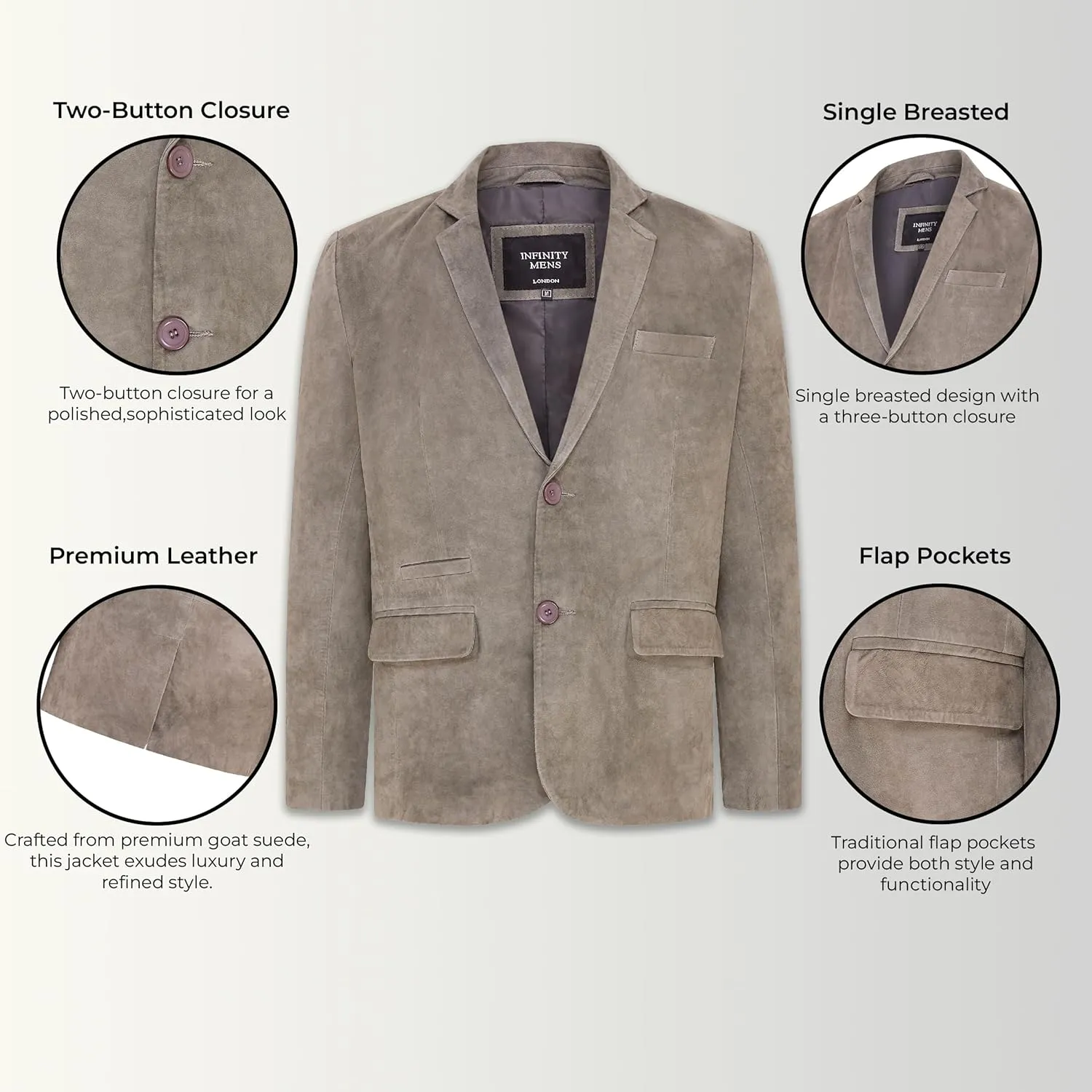 Mens Soft Real Suede Leather Italian Blazer Jacket Coat