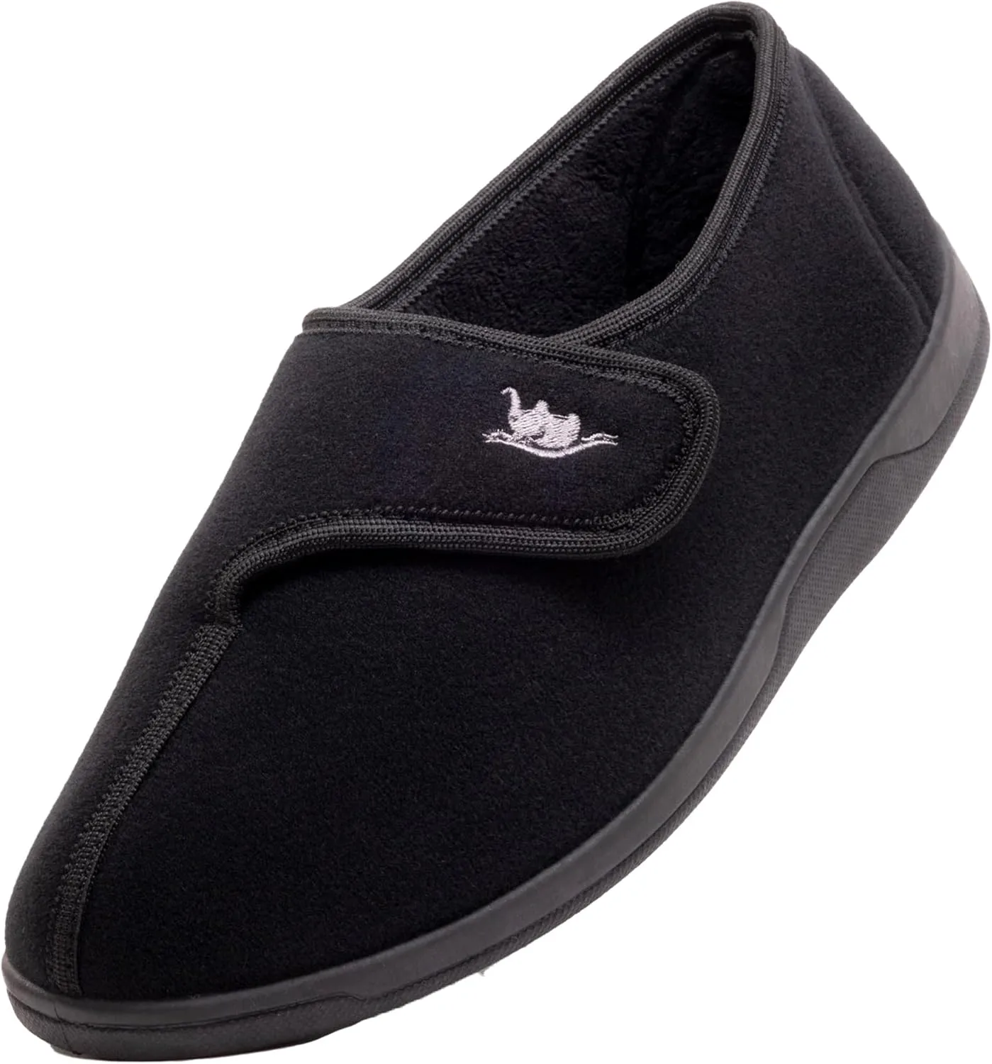 Men's Wide, Extra-Wide 80-D Memory Foam Adjustable Closure Slippers, Comfy Warm Plush Fleece Arthritis Edema Adjustable Closure House Shoes Breathable Machine Washable Indoor/Outdoor w/Anti Slip Sole