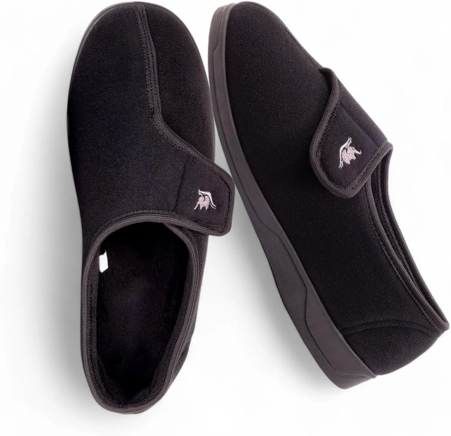Men's Wide, Extra-Wide 80-D Memory Foam Adjustable Closure Slippers, Comfy Warm Plush Fleece Arthritis Edema Adjustable Closure House Shoes Breathable Machine Washable Indoor/Outdoor w/Anti Slip Sole