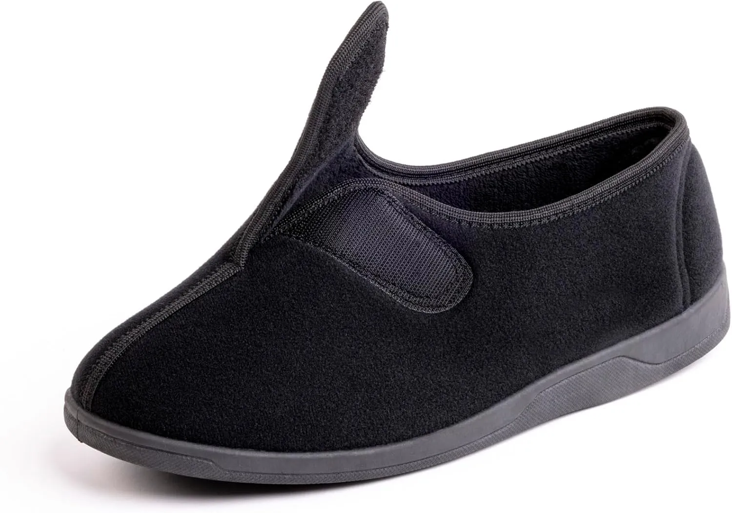 Men's Wide, Extra-Wide 80-D Memory Foam Adjustable Closure Slippers, Comfy Warm Plush Fleece Arthritis Edema Adjustable Closure House Shoes Breathable Machine Washable Indoor/Outdoor w/Anti Slip Sole