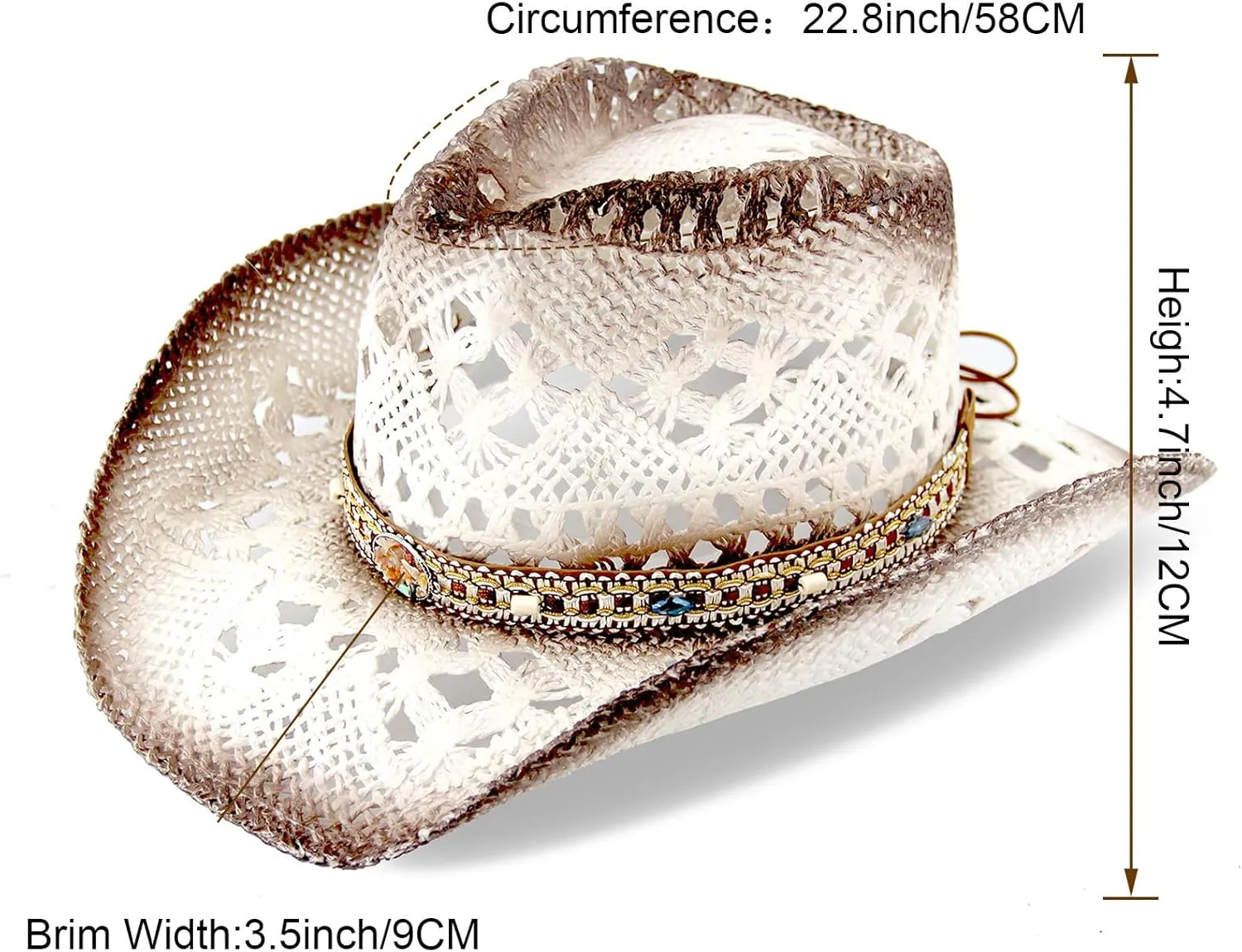 Men's Women's Straw Cowboy Hat Cowgirl Woven Sun Hat Western Cowboy Hat Two Decorative Bands