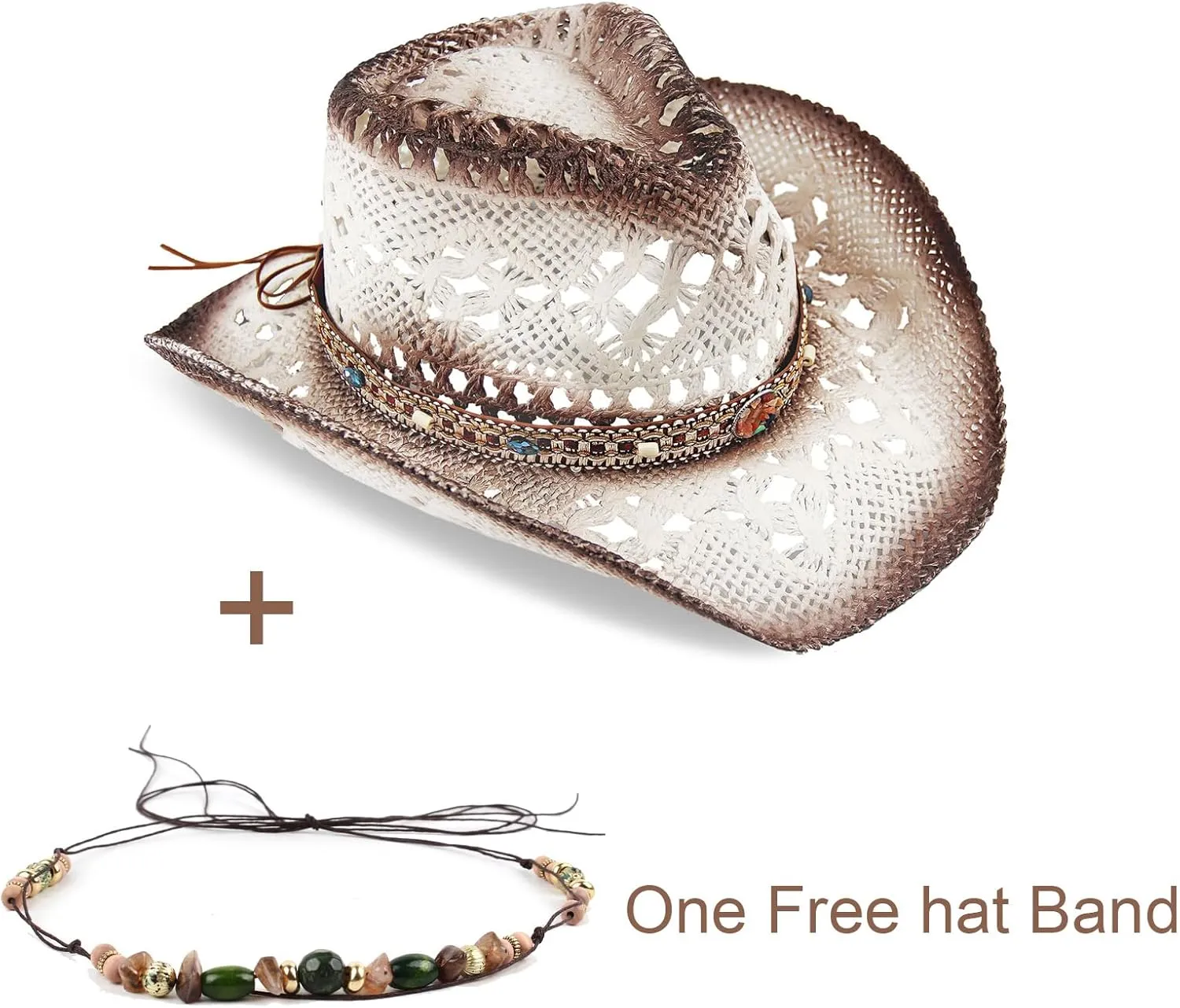 Men's Women's Straw Cowboy Hat Cowgirl Woven Sun Hat Western Cowboy Hat Two Decorative Bands