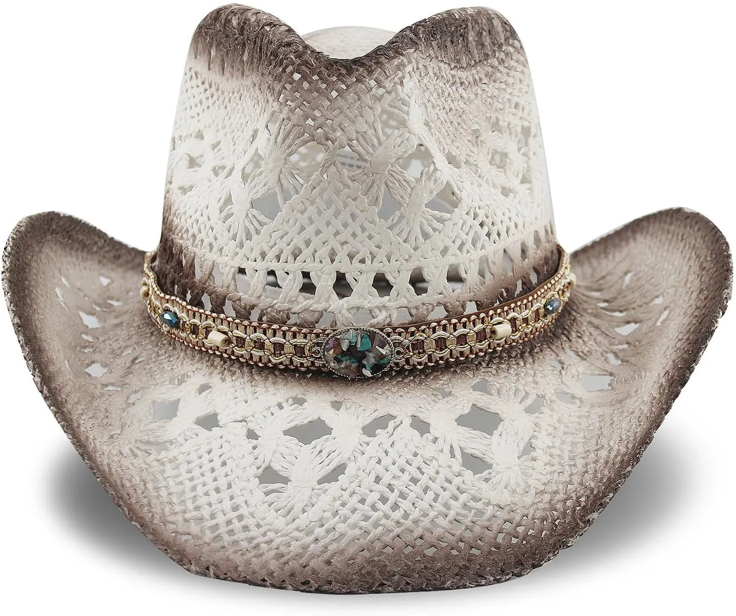 Men's Women's Straw Cowboy Hat Cowgirl Woven Sun Hat Western Cowboy Hat Two Decorative Bands