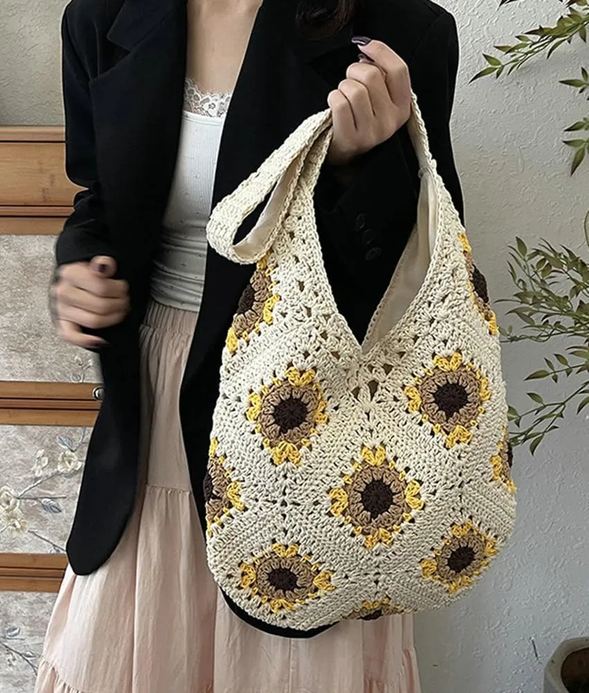 Mesh Beach Tote Bag, Woven Summer Vacation Aesthetic Boho Tote Bag for Women Shoulder Shopping Handbag Stylish crossbody